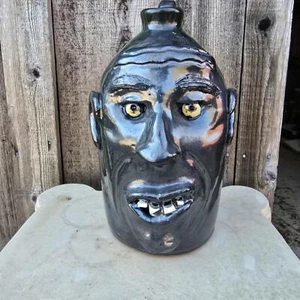 Dark Metallic Pewter Gray Face Jug by Billy Joe Craven | 11.5" x 6.5" - Picture 1 of 9