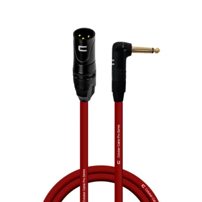 3 Pin XLR Male to Right Angle 1/4" TS Unbalanced Mono Cable Custom Length, Color - Image 1 of 4