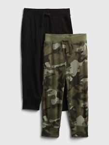 NWT GAP 2-Pack Pull-On Joggers Soft Pants Green Camo Black Boys 18-24 2T3T 4T 5T