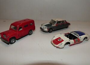 Lot épaves  Dinky toys Citroën DS, Corgi Porsche Carrera, Mebetoys Land Rover 