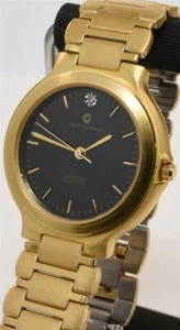 JB Champion Watch 35mm SERVICED Gold Bracelet Black Lacquer Textured Dial NOS - Picture 1 of 11