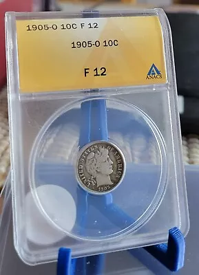 Moeda de dez centavos de barbeiro 1905-O 10C ANACS F12 - Imagem 1 de 2