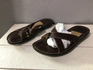 Born Brown Leather Strappy Flip Flops Slide On Sz 7 - Picture 1 of 12