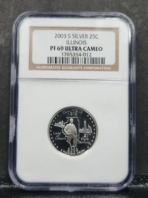 2003-S Silver 25c Illinois Proof Quarter PF 69 Ultra Cameo NGC #1069 - Image 1 of 2