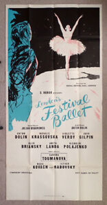 ÉNORME ! Affiche vintage années 1950 LONDRES ROYAL BALLET ANTON DOLIN Nathalie Krassovska