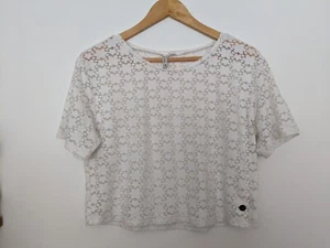 Lee Cooper Sz 10 Beach Sheer Lace Floral Stretchy Crop Top Tshirt - Picture 1 of 6