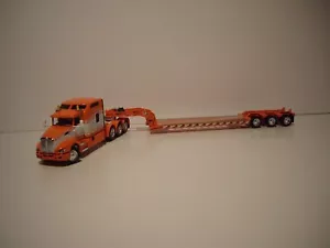 DCP FIRST GEAR 1/64 ORANGE&WHITE TRI-AXLE KW T660 W/T SLEEPER&MAGNITUDE LOWBOY - Picture 1 of 11