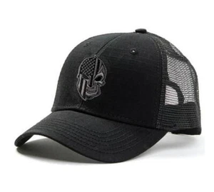 American Flag Warrior Skull Black Ripstop Cotton Structured Trucker Hat - Picture 1 of 4