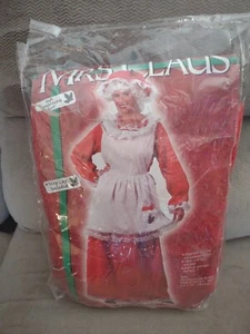 Mrs. Santa Costume 3 Pc Red Flannel Dress & Mob Cap W/ Wht Pinafore Apron One Sz - Picture 1 of 6