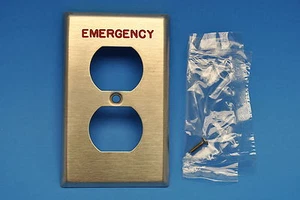 Leviton Stainless Steel Wall Plate 1-Gang 1-Duplex Emergency Red Engraved New - Picture 1 of 5