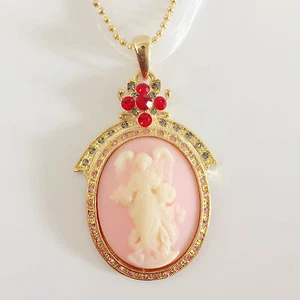 New Angel Vintage Style Cameo Pink Floral Oval Charm Lace Chain Necklace NE1024 - Picture 1 of 3
