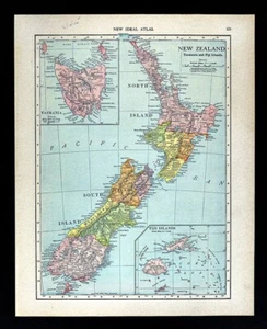 1912 McNally Map New Zealand Fiji Islands Tasmania Australia Wellington Hobart - Picture 1 of 3