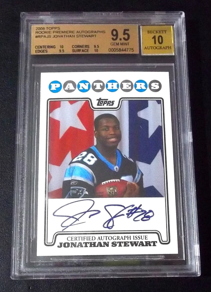 BGS 9.5 10 Autograph Rc Jonathan Stewart Auto 2008 Topps Rookie Premiere Signed - Image 1 of 4