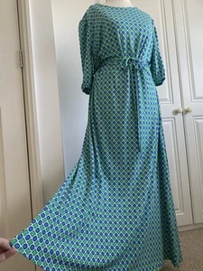 M&S Stretch Jersey Turquoise White Midi Retro Look Dress sz 16 BNWT - Picture 1 of 6