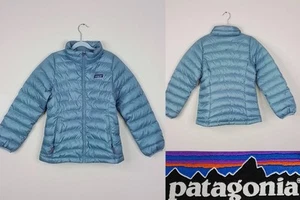 Patagonia Down Jacket Girls Medium Light Blue Full Zip #J2838 - Picture 1 of 17
