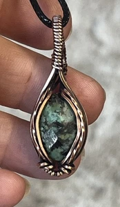 African Turquoise (Jasper) ~ Handmade Copper wire wrapped pendant jewelry 9u - Picture 1 of 5