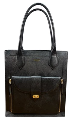 Bolso de Mano Henri Bendel New York Cartera de Hombro iPad Negro Cuero Esmaltado Foto 1 de 4