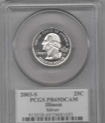 Cuarto de plata Illinois 2003-S graduación profesional PR69DCAM - Etiqueta de bandera a prueba de camafeo profundo Foto 1 de 2