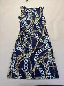 J McLaughlin Kleid Damen Gr. M dunkelblau Kettenmuster ärmellos Rüschen NEU - Bild 1 von 8