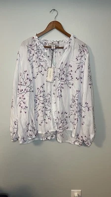 Blusa blanca Laura Ashley Oriental Blossoms, rosa cerezo en flores talla grande 2X nueva con etiquetas Foto 1 de 4