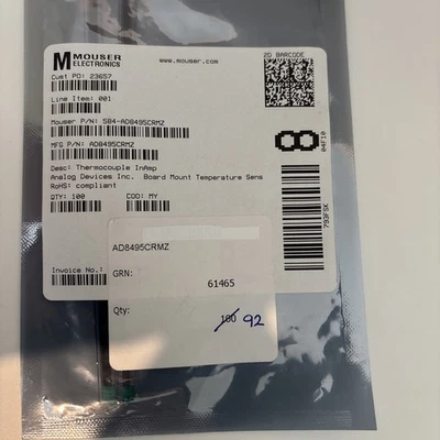 92pcs : AD8495CRMZ-R7 - Board Mount Temperature Sensors Full K-Type Range 0 to 5 - Image 1 of 2