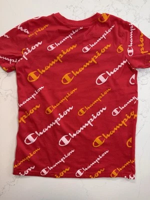 Champion Boys All Over Print Script Logo Short Sleeve Red T-Shirt Size M (10/12) - Image 1 of 4