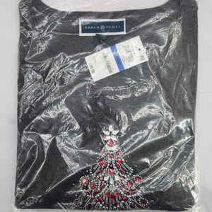 Neu mit Etikett Karen Scott XL Whimsy anthrazit meliert Weihnachtsbaum Glitzer Strass  - Bild 1 von 4
