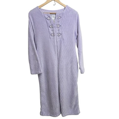 Oscar de la Renta Womens Lavender Plush Quilted Nightgown Zipper S M - Image 1 of 3
