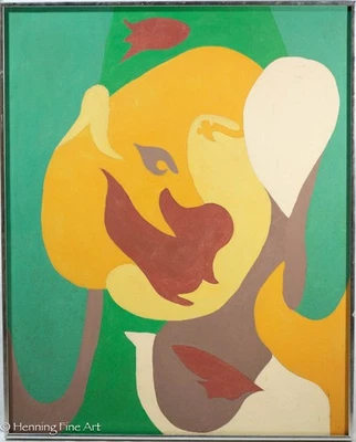 Stunning Vintage Colorful Abstract Oil Painting Similar to Herve Telemaque - Image 1 of 4