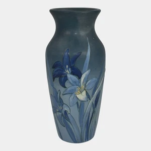 Florero Morris azul pintado a mano cerámica artística vintage Weller Hudson años 20 - Imagen 1 de 7