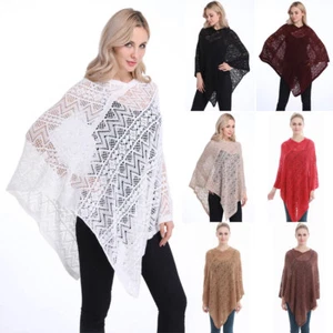 Hübscher Poncho Stola Cape Achselzucken Halstuch Schal Jacke Pullover gehäkelt Cardigan - Bild 1 von 49