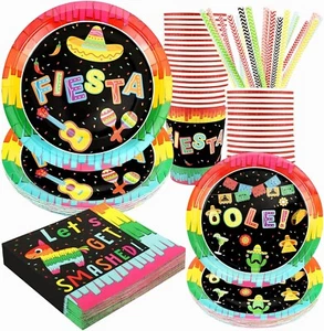 fiesta plates and napkins set party supplies, disposable mexican party paper tab - Picture 1 of 5