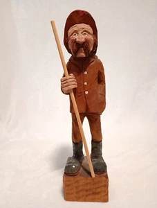 ÚNICA Escultura de Madera Viejo con Bastón 15" de Alto Firmada - Imagen 1 de 10