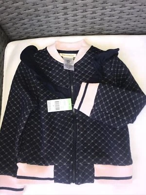 NUEVO CON ETIQUETAS Chaqueta Toughskins Niñas Pequeñas Algodón Azul Marino Rosa Borde Cremallera Frontal Talla 3T Foto 1 de 4