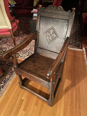 17th Century Charles I Joined Carved English/Westmoreland Oak Arm Chair Cover