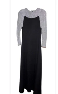 Vtg 1960s 70s Party Dress MOD Disco Maxi Black and Silver Med - Picture 1 of 5