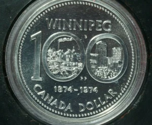 1974 Canada Specimen Silver Dollar - 100th Anniversary of Winnipeg .500 Silver - Bild 1 von 8
