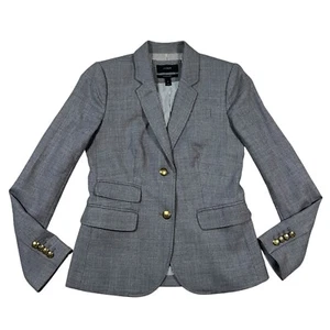 J.Crew Blazer Womens Grey Wool Schoolboy Size 2 Gold 2 Button Preppy Business - Picture 1 of 8