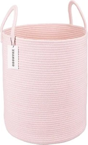 Cotton Rope Laundry Basket Hamper for Girls Kids Baby Nursery Regular, pink - Picture 1 of 7