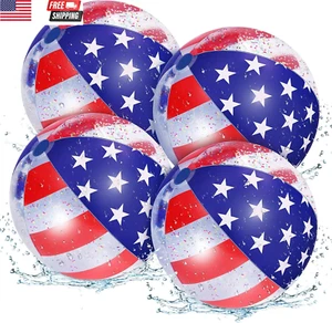 4-Piece Patriotic Ball, 16" Inflatable Beach Balls with Sparkle Stars, for Pool, - Picture 1 of 7