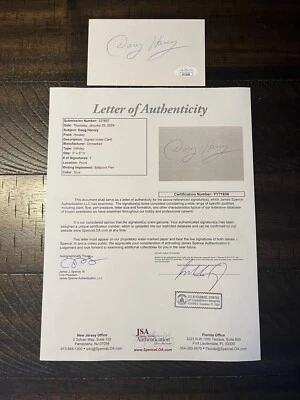 Tarjeta índice de hockey autografiada firmada por Doug Harvey Montreal Canadiens HOF ¡JSA LOA!! Foto 1 de 4