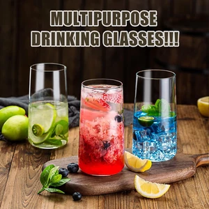18 Oz Water Juice Drinking Glasses with Straws, Set of 8 Highball Glasses, Du... - Picture 1 of 1