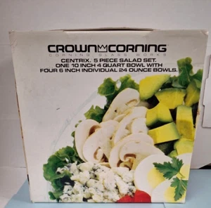 Crown Corning Glass Works 5 piece Salad Set / Vintage 1985 / In Original Box - Picture 1 of 8
