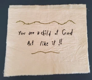 Primitive Folk Art Sampler Child of God 13 1/2" X 11" No Frame - Picture 1 of 2