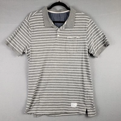 Camisa Polo Adam Levine Talla L Gris Blanco Rayas Golf Ropa Deportiva Neutra Preppy Foto 1 de 4