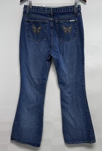 VTG Zana Di Jeans 9 Flare High Rise 100% cotton Butterfly Embroidery 90s Y2K - Picture 1 of 10
