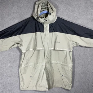 Eddie Bauer Waterproof Rain Jacket Hooded XL Beige Mens Outdoor Coat Distressed - Picture 1 of 13
