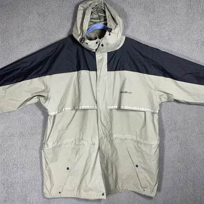 Eddie Bauer 防水雨衣连帽 XL 米色男式户外外套破旧 — 第 1/4 张图片