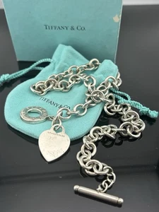 Sterling Silver Tiffany & Co. Toggle Necklace Heart Tag Charm 18" No Mono w Box - Picture 1 of 20