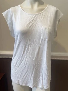 Calvin Klein Women's T-Shirt Size Large White Pocket Crepe Cap Sleeve Top - Picture 1 of 8
